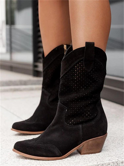 Damen Elegante Leder Cowgirl-Stiefel | Modische Hohe Absatzstiefel