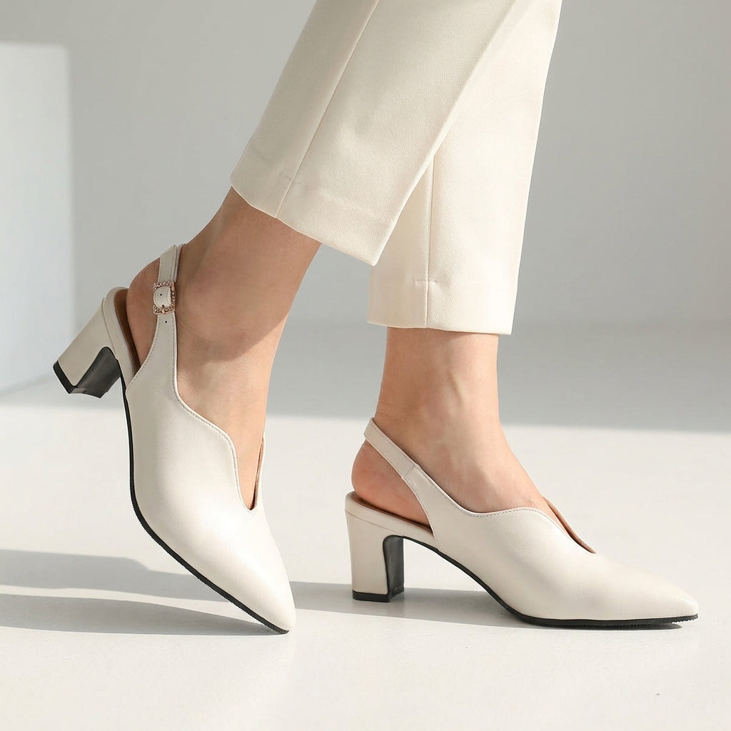 Damen Elegante Slingback-Sandalen | Spitzer Zehenbereich mit Bequemem Blockabsatz | Vielseitige Sommerschuhe