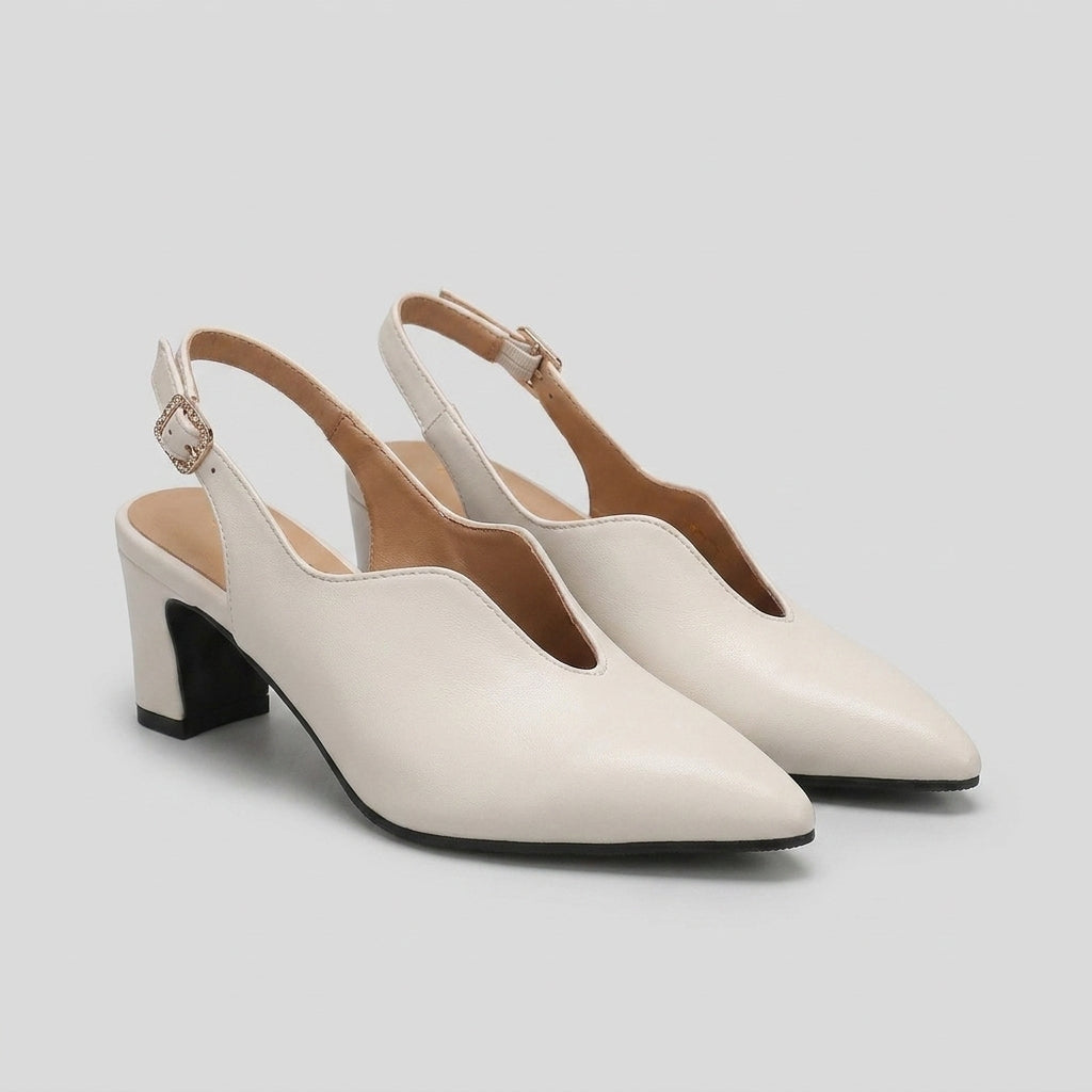 Damen Elegante Slingback-Sandalen | Spitzer Zehenbereich mit Bequemem Blockabsatz | Vielseitige Sommerschuhe