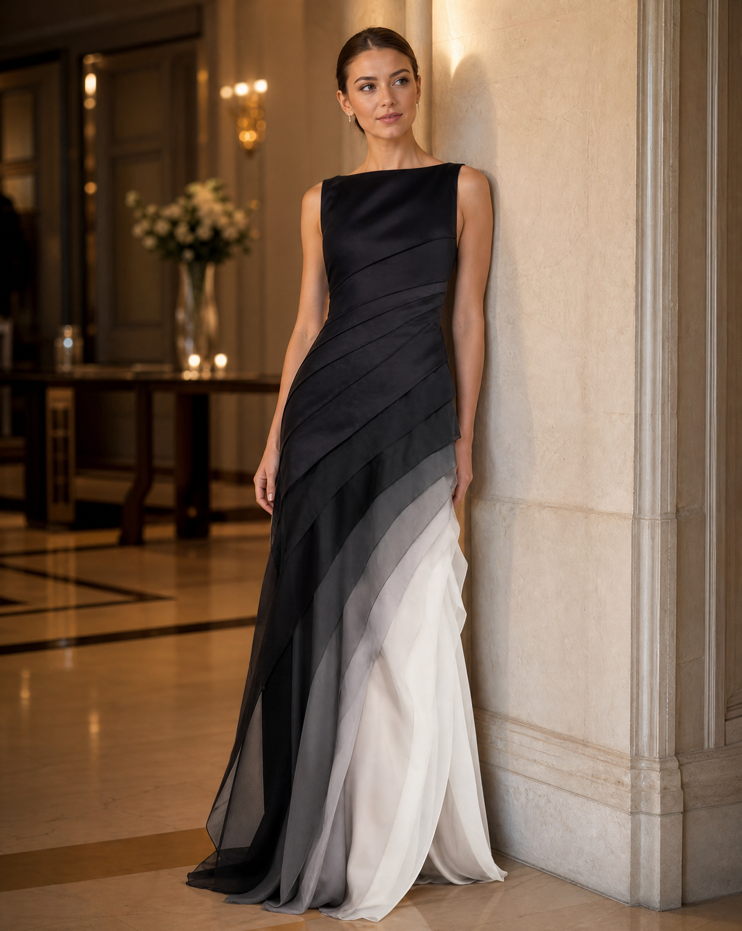Damen Elegantes Chiffon Maxikleid | Asymmetrisches Sommerkleid mit Ombré-Rock für Abendveranstaltungen