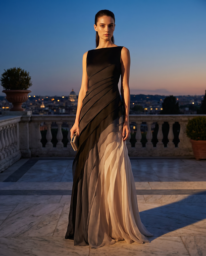 Damen Elegantes Chiffon Maxikleid | Asymmetrisches Sommerkleid mit Ombré-Rock für Abendveranstaltungen