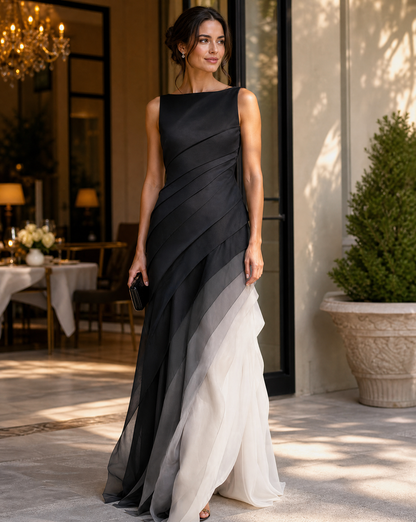 Damen Elegantes Chiffon Maxikleid | Asymmetrisches Sommerkleid mit Ombré-Rock für Abendveranstaltungen