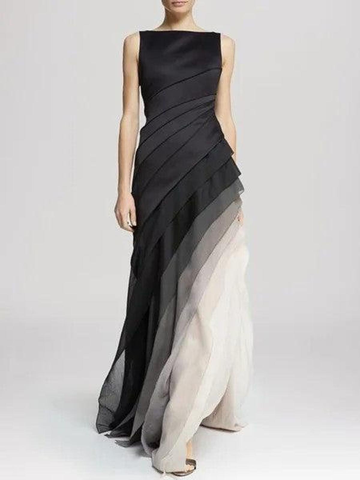 Damen Elegantes Chiffon Maxikleid | Asymmetrisches Sommerkleid mit Ombré-Rock für Abendveranstaltungen