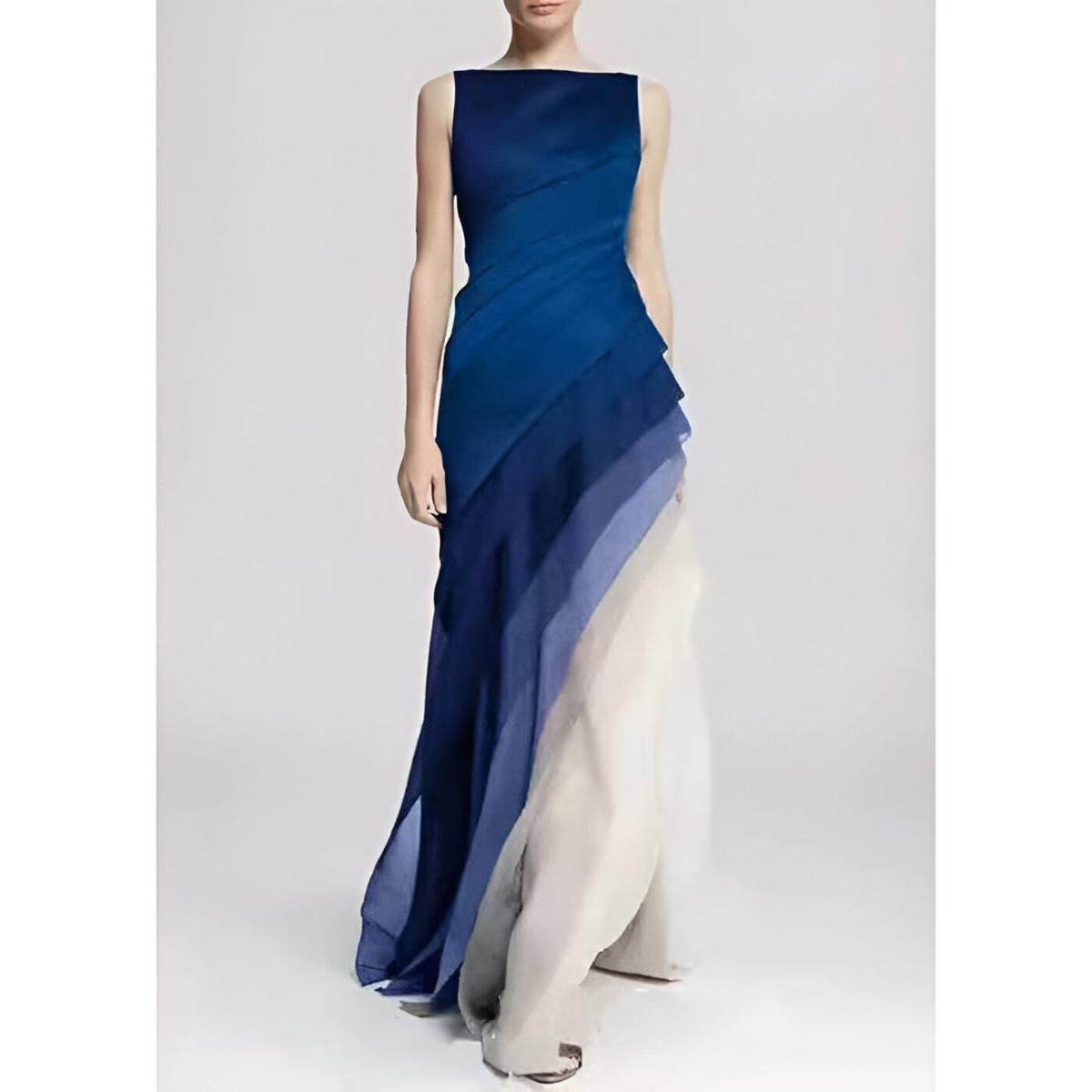 Damen Elegantes Chiffon Maxikleid | Asymmetrisches Sommerkleid mit Ombré-Rock für Abendveranstaltungen