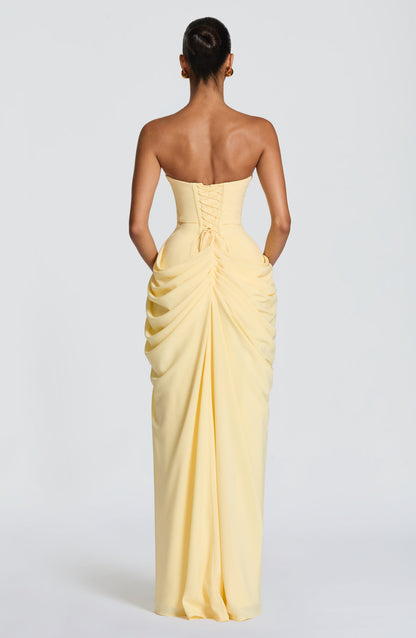 Damen Elegantes Chiffon Maxikleid | Asymmetrisches Trägerloses Abendkleid