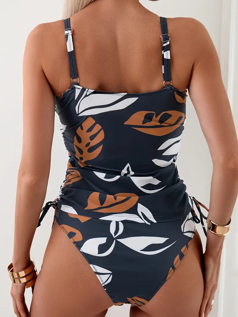 Damen Elegantes Figurformendes Tankini-Set | Exotischer V-Ausschnitt für Sommer