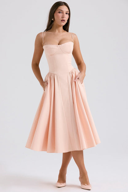 Damen Elegantes Mischgewebe Midi-Kleid | Schmeichelhaftes Sommerkleid für Alle Anlässe 2