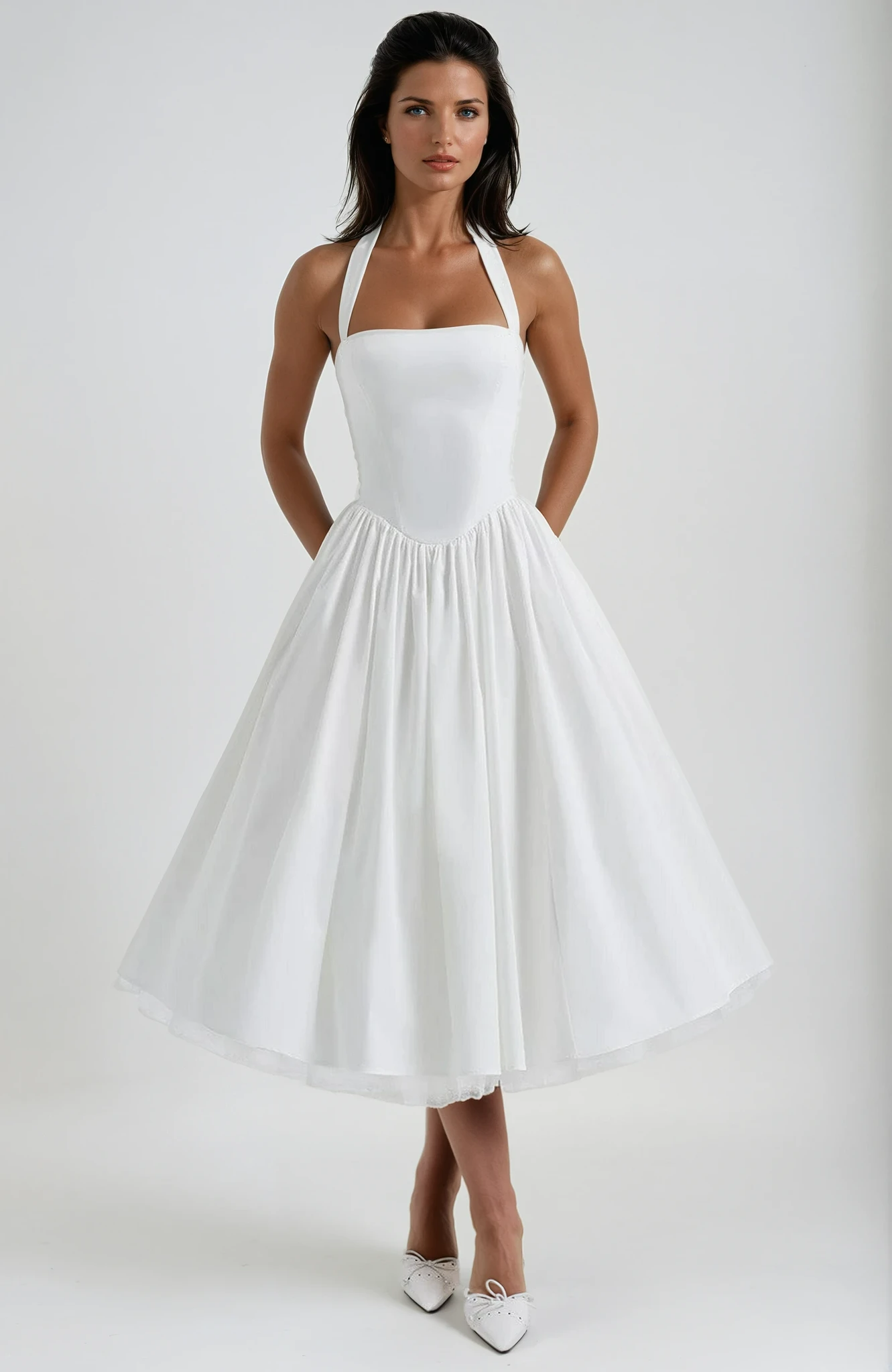 Damen Elegantes Neckholder Midikleid | Zeitloses Sommerkleid für Hochzeiten und Feste 0