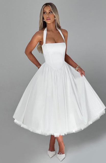 Damen Elegantes Neckholder Midikleid | Zeitloses Sommerkleid für Hochzeiten und Feste 5