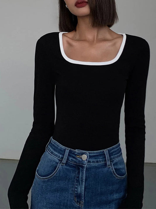 Damen Elegantes Oberteil mit Eckigem Ausschnitt | Stilvolles Basic-Top 0