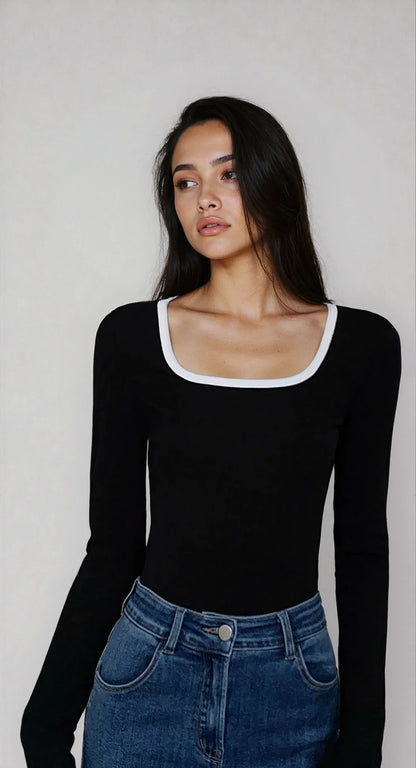 Damen Elegantes Oberteil mit Eckigem Ausschnitt | Stilvolles Basic-Top 1