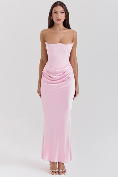 Damen Elegantes Satin Maxikleid | Skulpturales Trägerloses Abendkleid