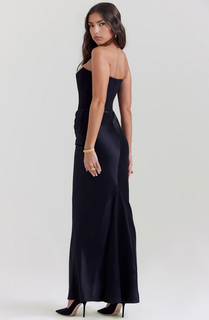Damen Elegantes Satin Maxikleid | Skulpturales Trägerloses Abendkleid