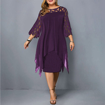 Damen Elegantes Spitzen Midi-Kleid | Bequemes Übergrößen Sommerkleid mit Raffiniertem O-Ausschnitt und Luxuriösen Ärmeln