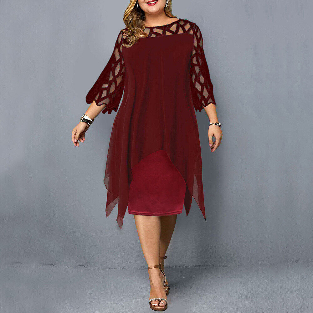 Damen Elegantes Spitzen Midi-Kleid | Bequemes Übergrößen Sommerkleid mit Raffiniertem O-Ausschnitt und Luxuriösen Ärmeln