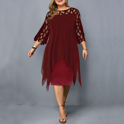 Damen Elegantes Spitzen Midi-Kleid | Bequemes Übergrößen Sommerkleid mit Raffiniertem O-Ausschnitt und Luxuriösen Ärmeln
