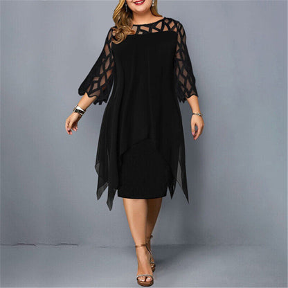 Damen Elegantes Spitzen Midi-Kleid | Bequemes Übergrößen Sommerkleid mit Raffiniertem O-Ausschnitt und Luxuriösen Ärmeln