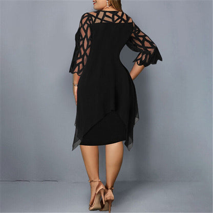 Damen Elegantes Spitzen Midi-Kleid | Bequemes Übergrößen Sommerkleid mit Raffiniertem O-Ausschnitt und Luxuriösen Ärmeln