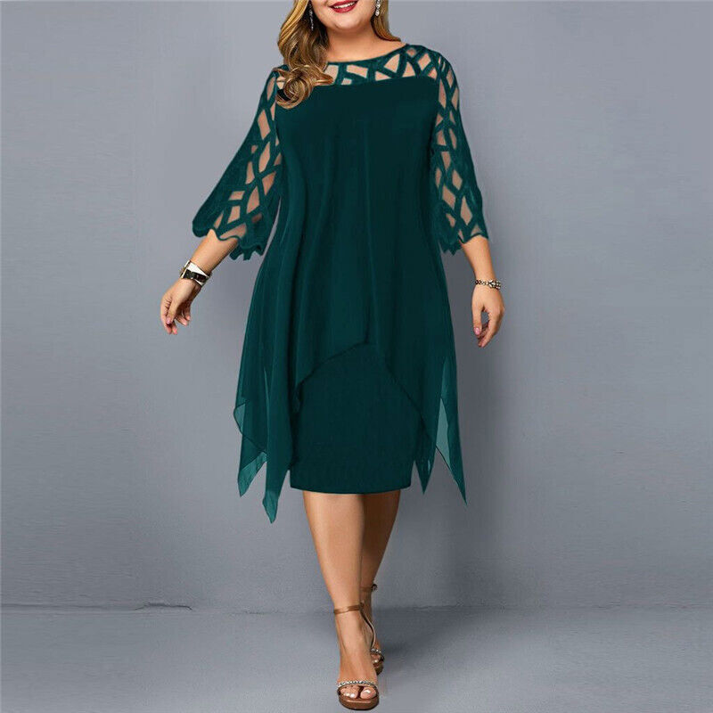 Damen Elegantes Spitzen Midi-Kleid | Bequemes Übergrößen Sommerkleid mit Raffiniertem O-Ausschnitt und Luxuriösen Ärmeln