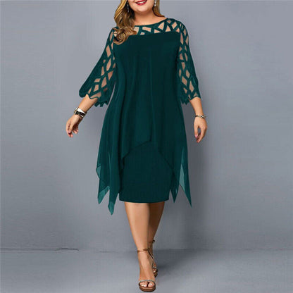 Damen Elegantes Spitzen Midi-Kleid | Bequemes Übergrößen Sommerkleid mit Raffiniertem O-Ausschnitt und Luxuriösen Ärmeln