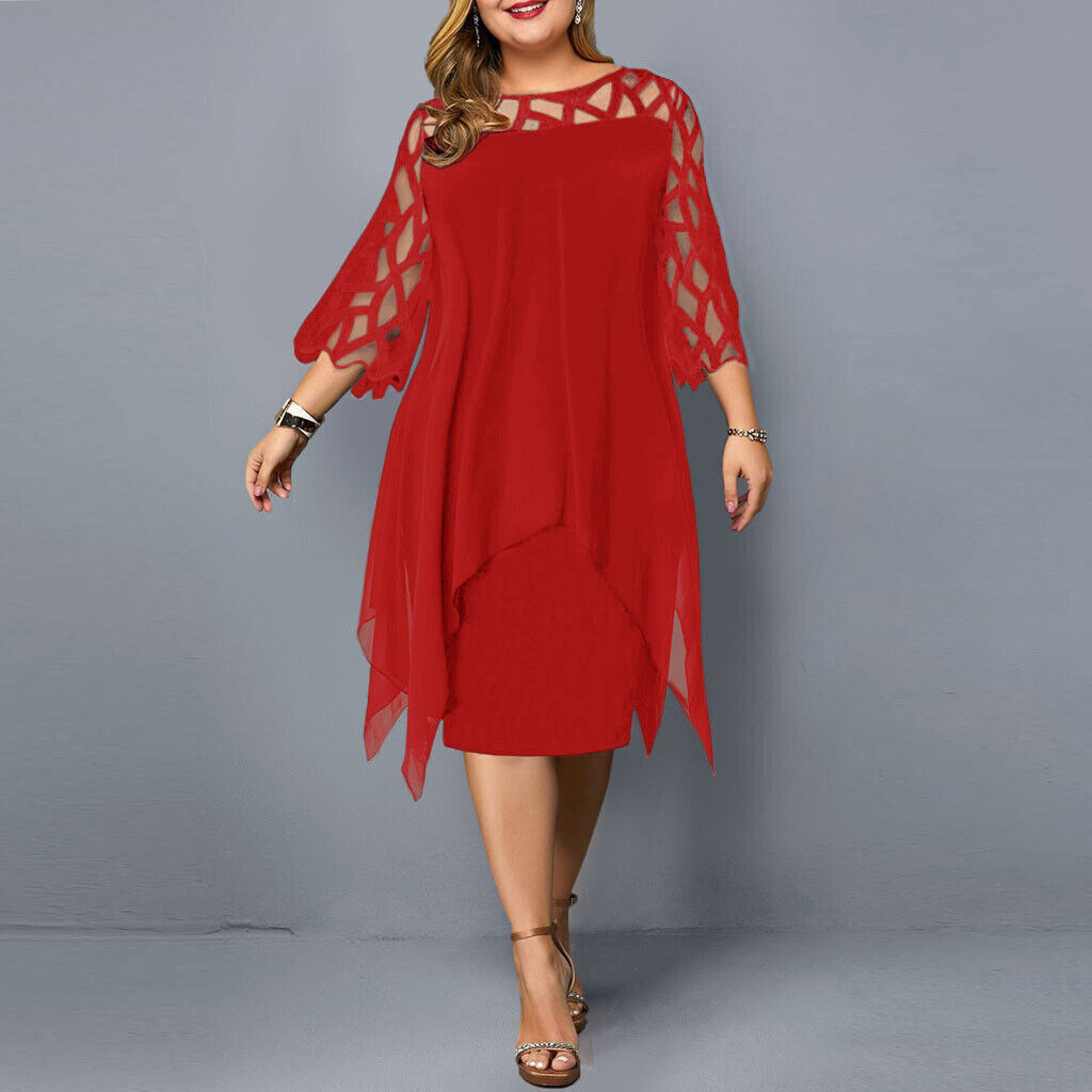 Damen Elegantes Spitzen Midi-Kleid | Bequemes Übergrößen Sommerkleid mit Raffiniertem O-Ausschnitt und Luxuriösen Ärmeln