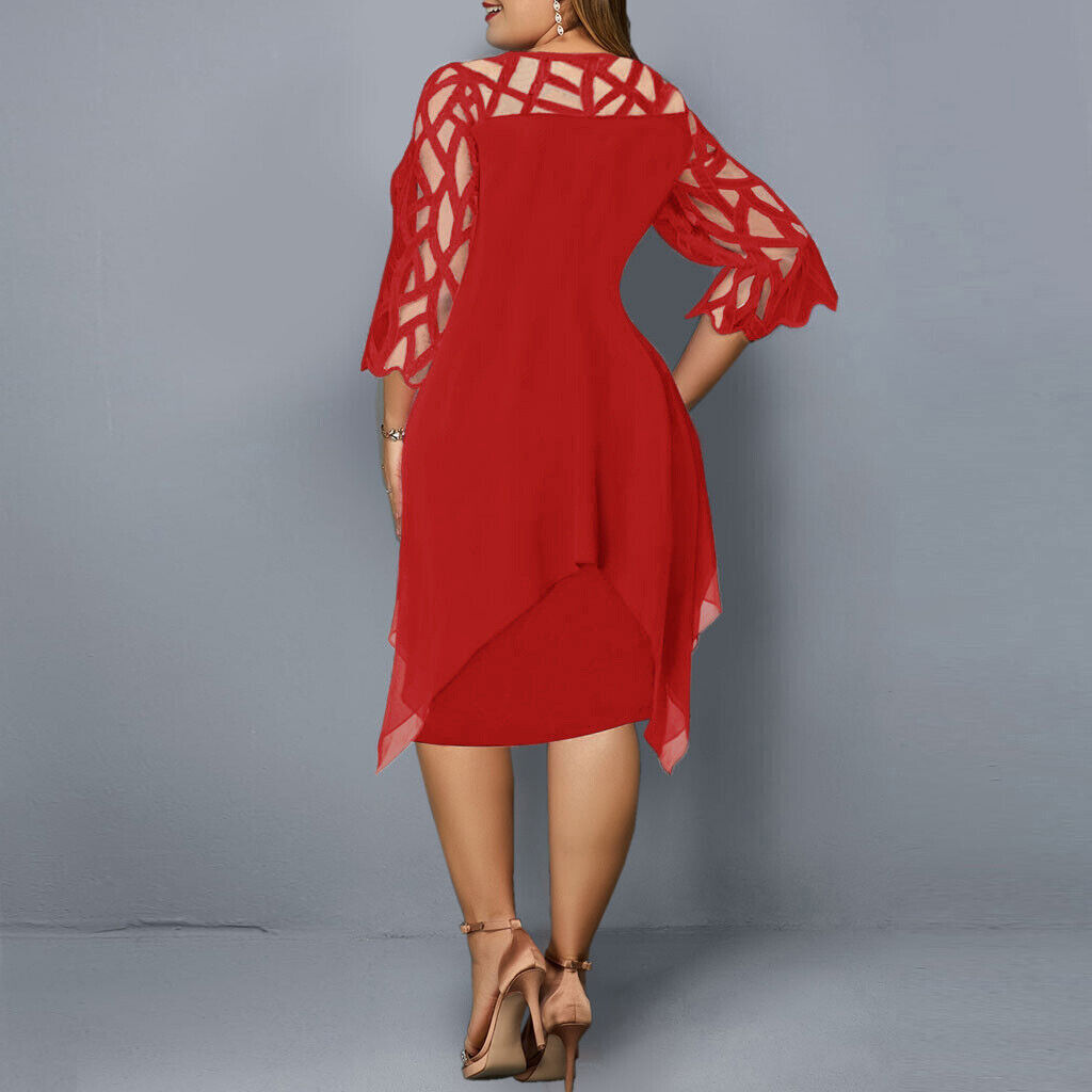 Damen Elegantes Spitzen Midi-Kleid | Bequemes Übergrößen Sommerkleid mit Raffiniertem O-Ausschnitt und Luxuriösen Ärmeln