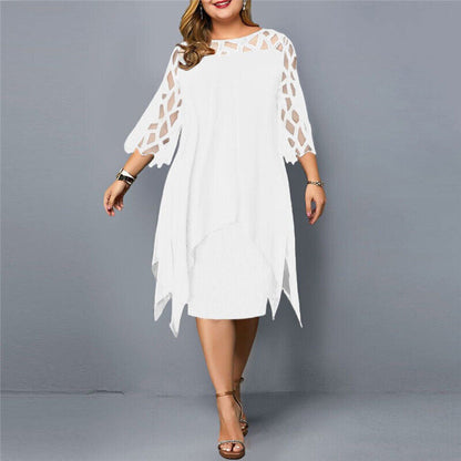 Damen Elegantes Spitzen Midi-Kleid | Bequemes Übergrößen Sommerkleid mit Raffiniertem O-Ausschnitt und Luxuriösen Ärmeln