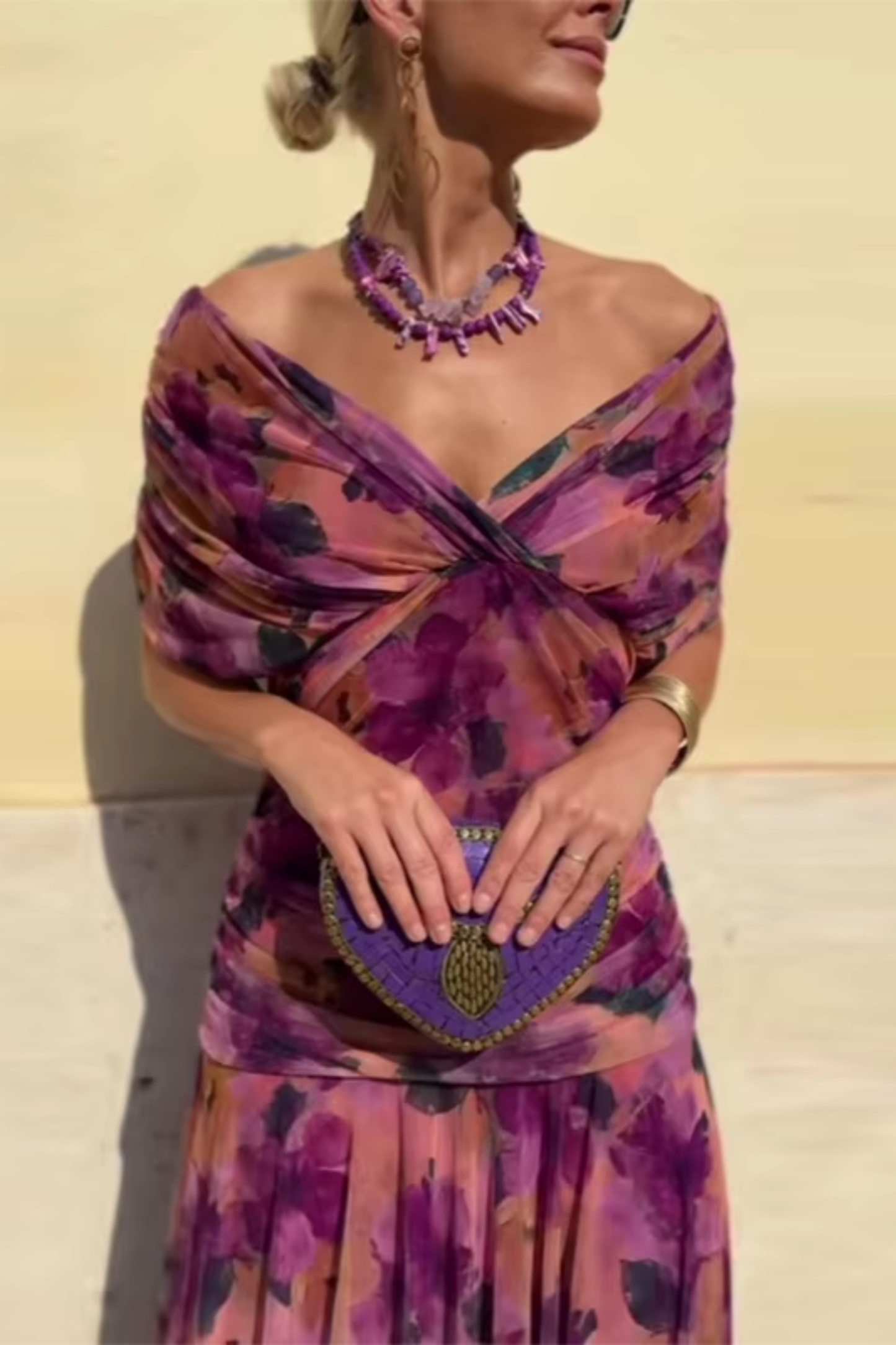 Damen Elegantes V-Ausschnitt Maxi Kleid | Fließendes Zeremonienkleid für Hochzeiten