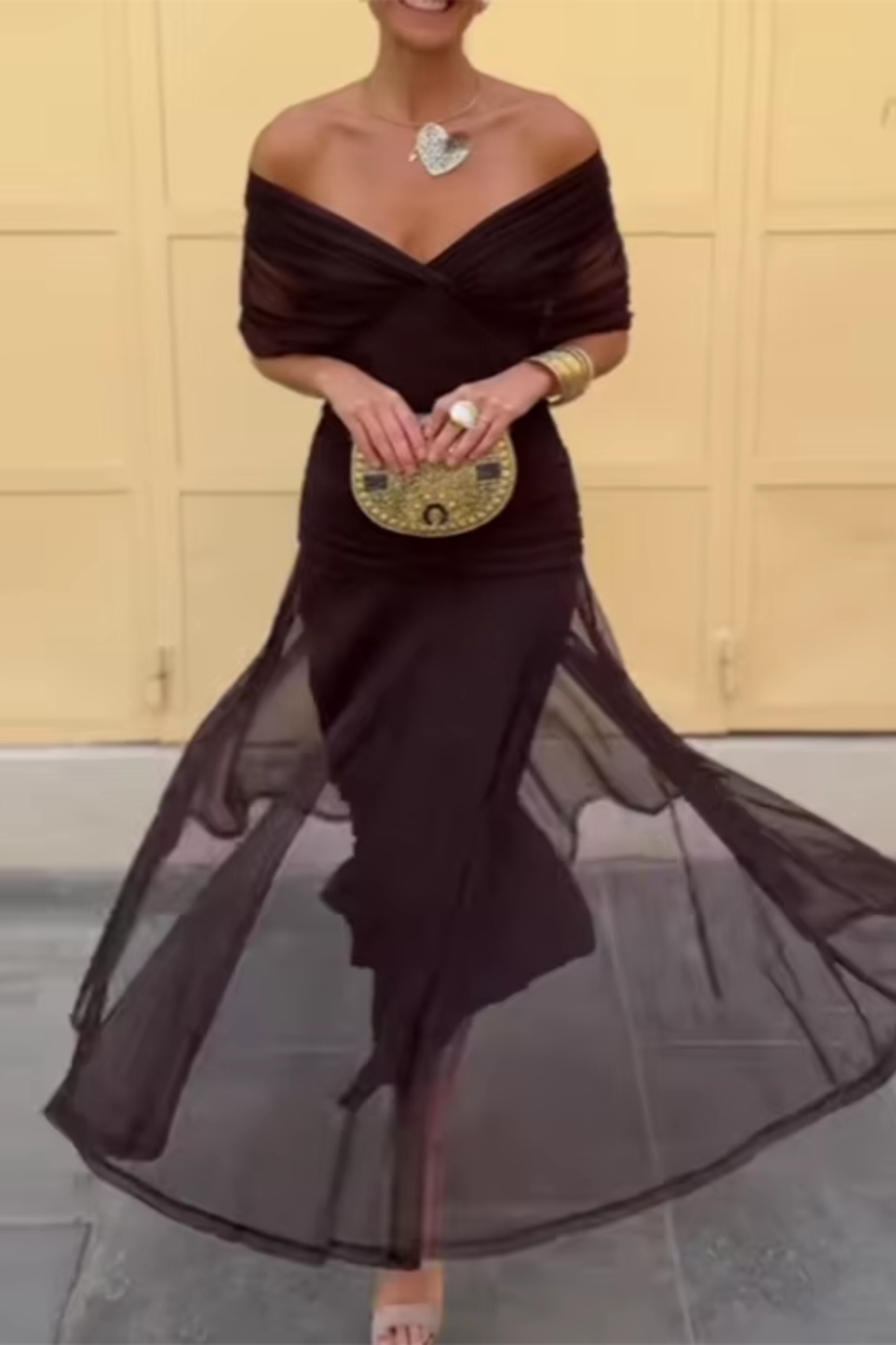 Damen Elegantes V-Ausschnitt Maxi Kleid | Fließendes Zeremonienkleid für Hochzeiten