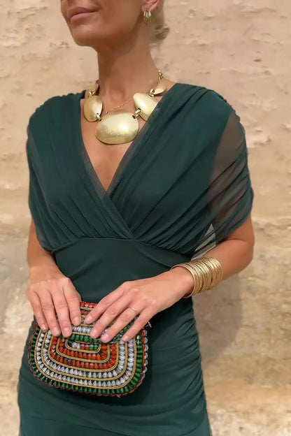 Damen Elegantes V-Ausschnitt Maxi Kleid | Fließendes Zeremonienkleid für Hochzeiten