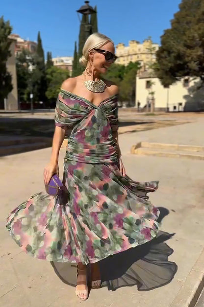 Damen Elegantes V-Ausschnitt Maxi Kleid | Fließendes Zeremonienkleid für Hochzeiten