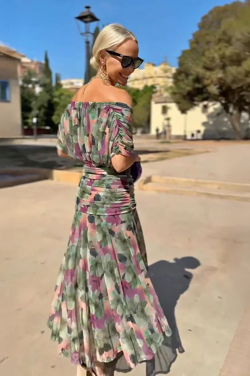 Damen Elegantes V-Ausschnitt Maxi Kleid | Fließendes Zeremonienkleid für Hochzeiten