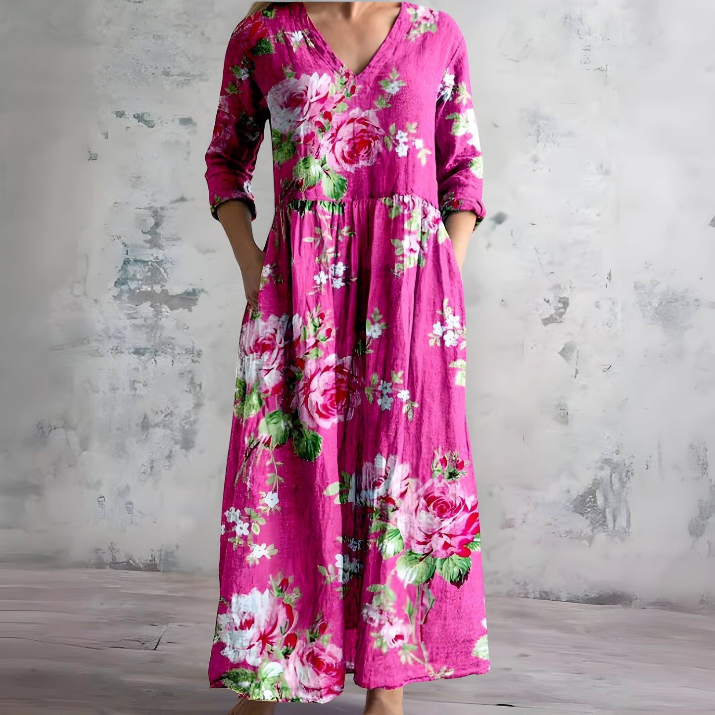 Damen Fließendes Blumenmuster Maxikleid | Romantisches V-Ausschnitt Sommerkleid 4