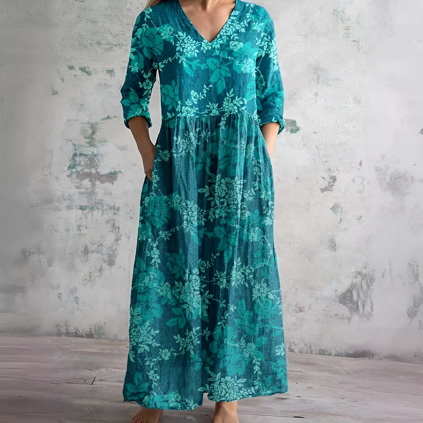 Damen Fließendes Blumenmuster Maxikleid | Romantisches V-Ausschnitt Sommerkleid 6