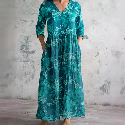 Damen Fließendes Blumenmuster Maxikleid | Romantisches V-Ausschnitt Sommerkleid 6