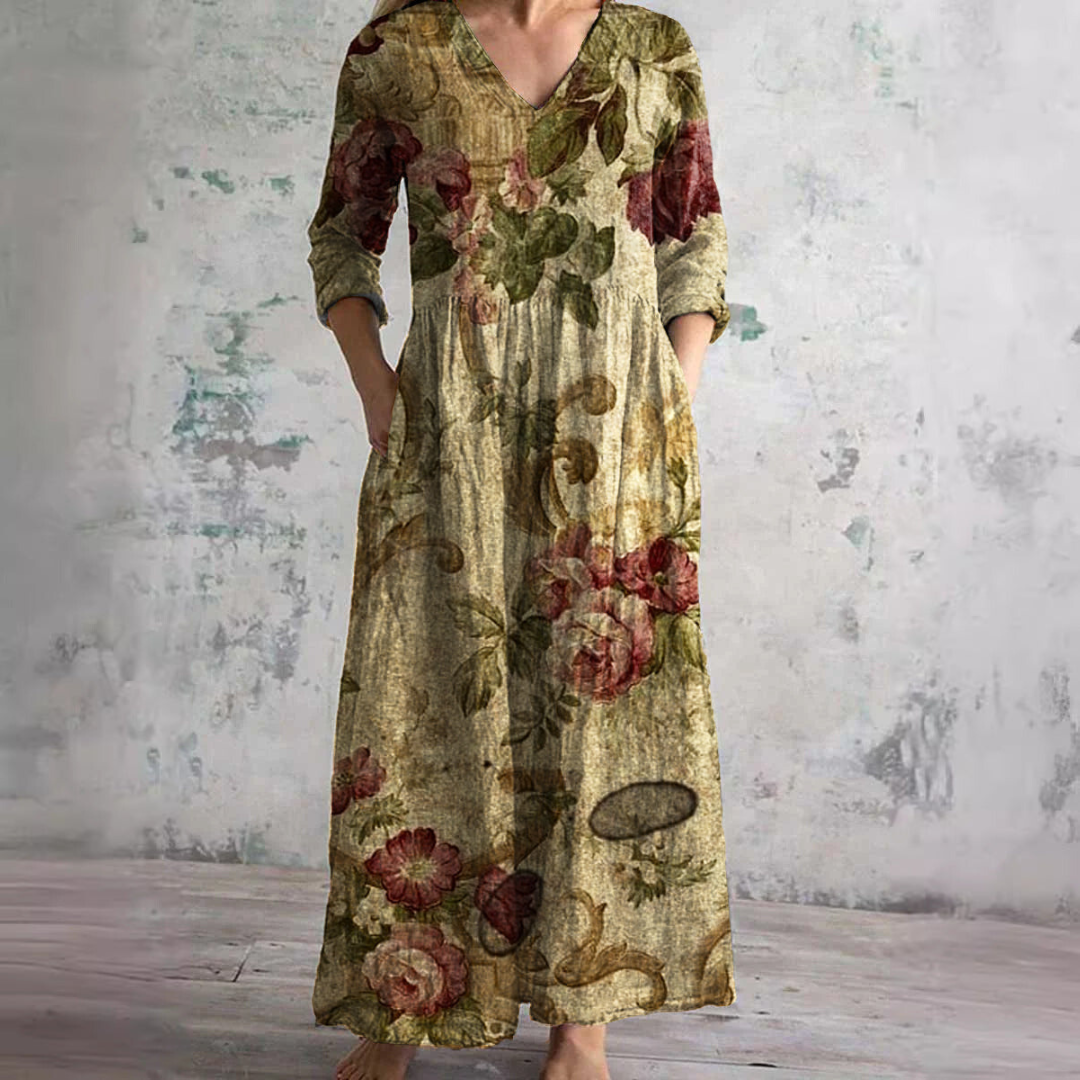 Damen Fließendes Blumenmuster Maxikleid | Romantisches V-Ausschnitt Sommerkleid 9
