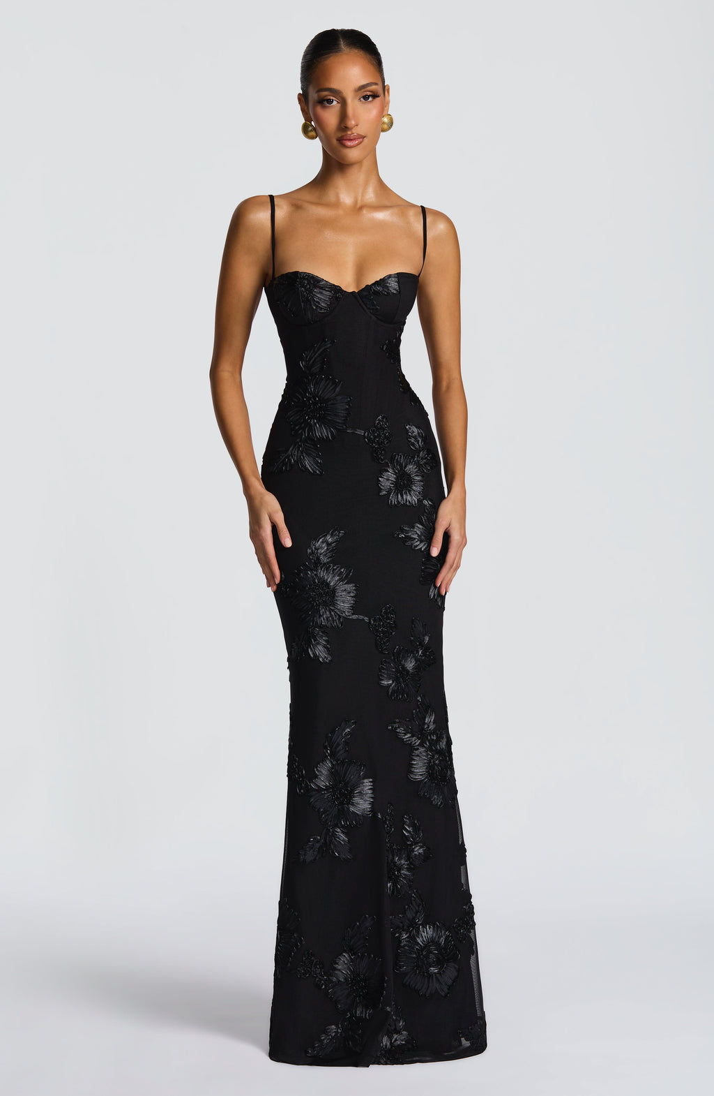 Damen Floral Jacquard Korsett Maxikleid | Elegantes Romantisches Abendkleid 10