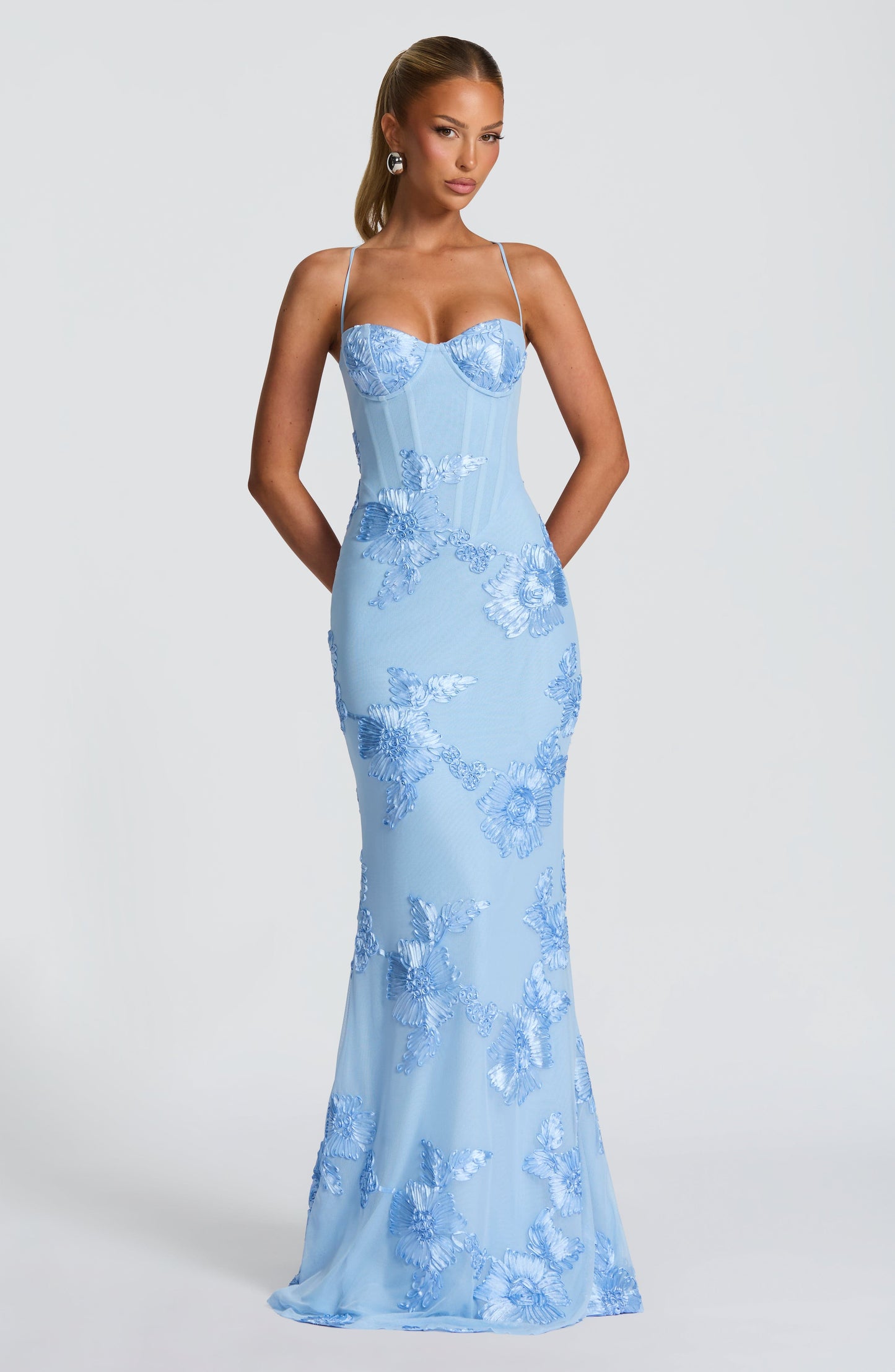 Damen Floral Jacquard Korsett Maxikleid | Elegantes Romantisches Abendkleid 9
