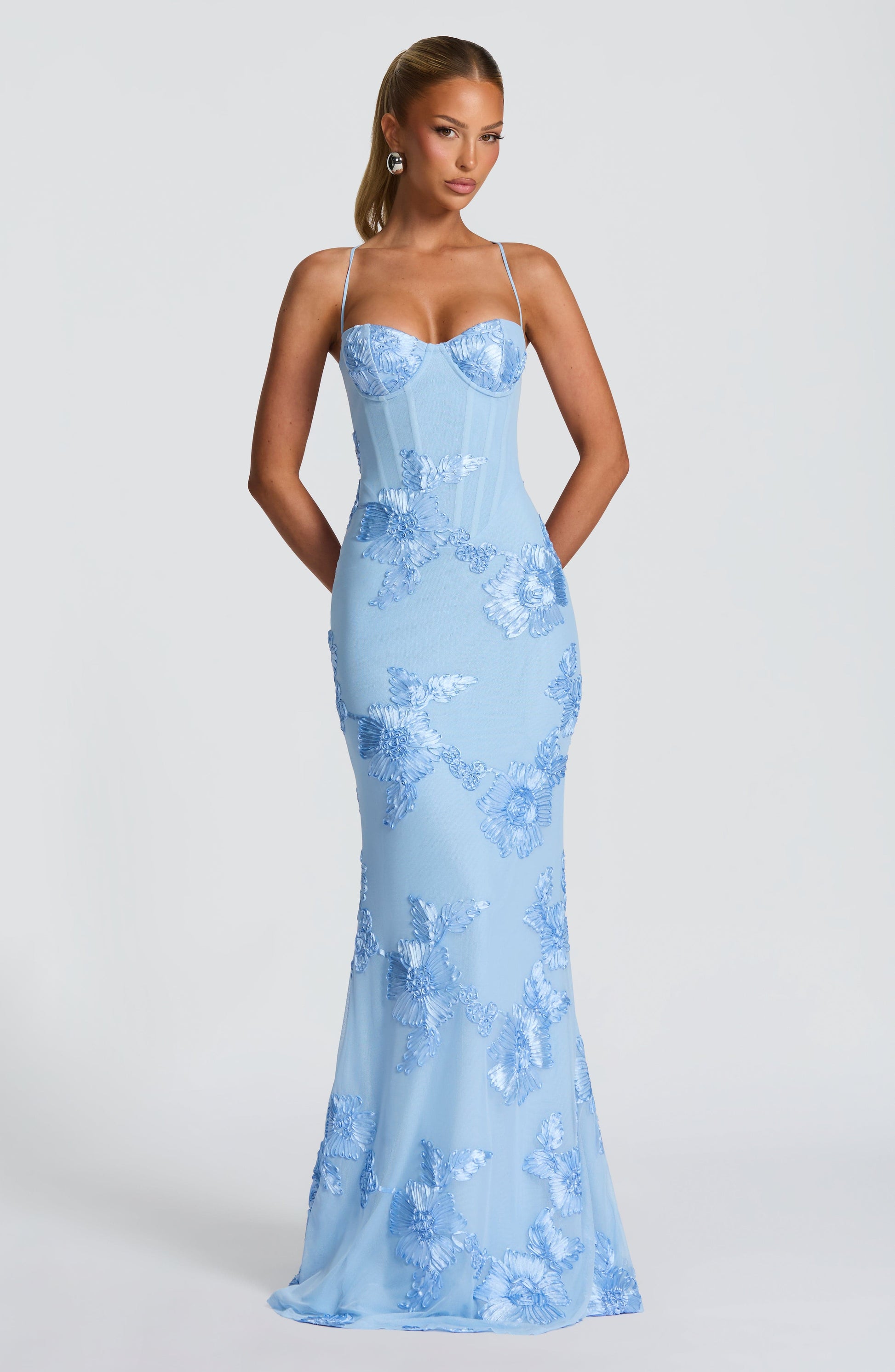 Damen Floral Jacquard Korsett Maxikleid | Elegantes Romantisches Abendkleid 9