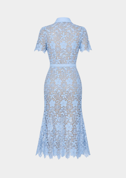 Damen Floral Spitze Midi Kleid | Elegantes Kurzärmeliges Festliches Kleid für Hochzeitsgäste