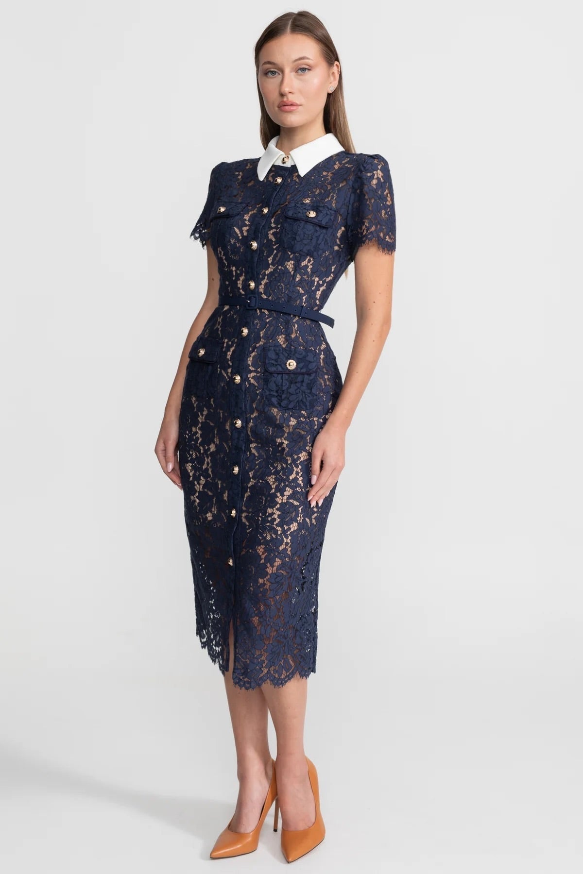 Damen Florales Spitzen Midikleid | Elegantes Hochzeitsgast Kleid mit Gürtel 1