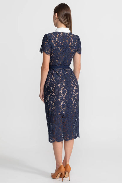 Damen Florales Spitzen Midikleid | Elegantes Hochzeitsgast Kleid mit Gürtel 5