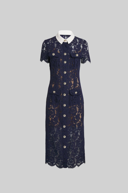 Damen Florales Spitzen Midikleid | Elegantes Hochzeitsgast Kleid mit Gürtel 7