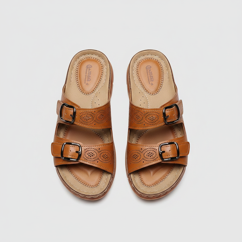 Damen Gepolsterte Slip-On Sandalen | Bequeme Plateau Sommerschuhe mit Doppelschnalle