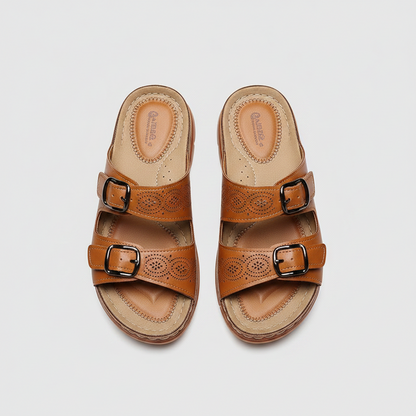 Damen Gepolsterte Slip-On Sandalen | Bequeme Plateau Sommerschuhe mit Doppelschnalle