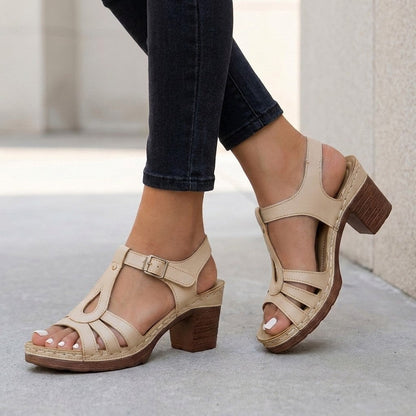 Damen Gepolsterte T-Riemen Sandalen | Elegante Sommerschuhe mit Blockabsatz