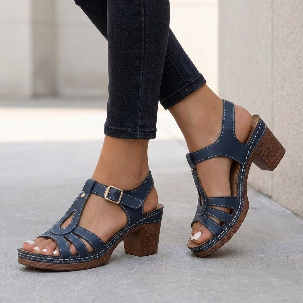 Damen Gepolsterte T-Riemen Sandalen | Elegante Sommerschuhe mit Blockabsatz