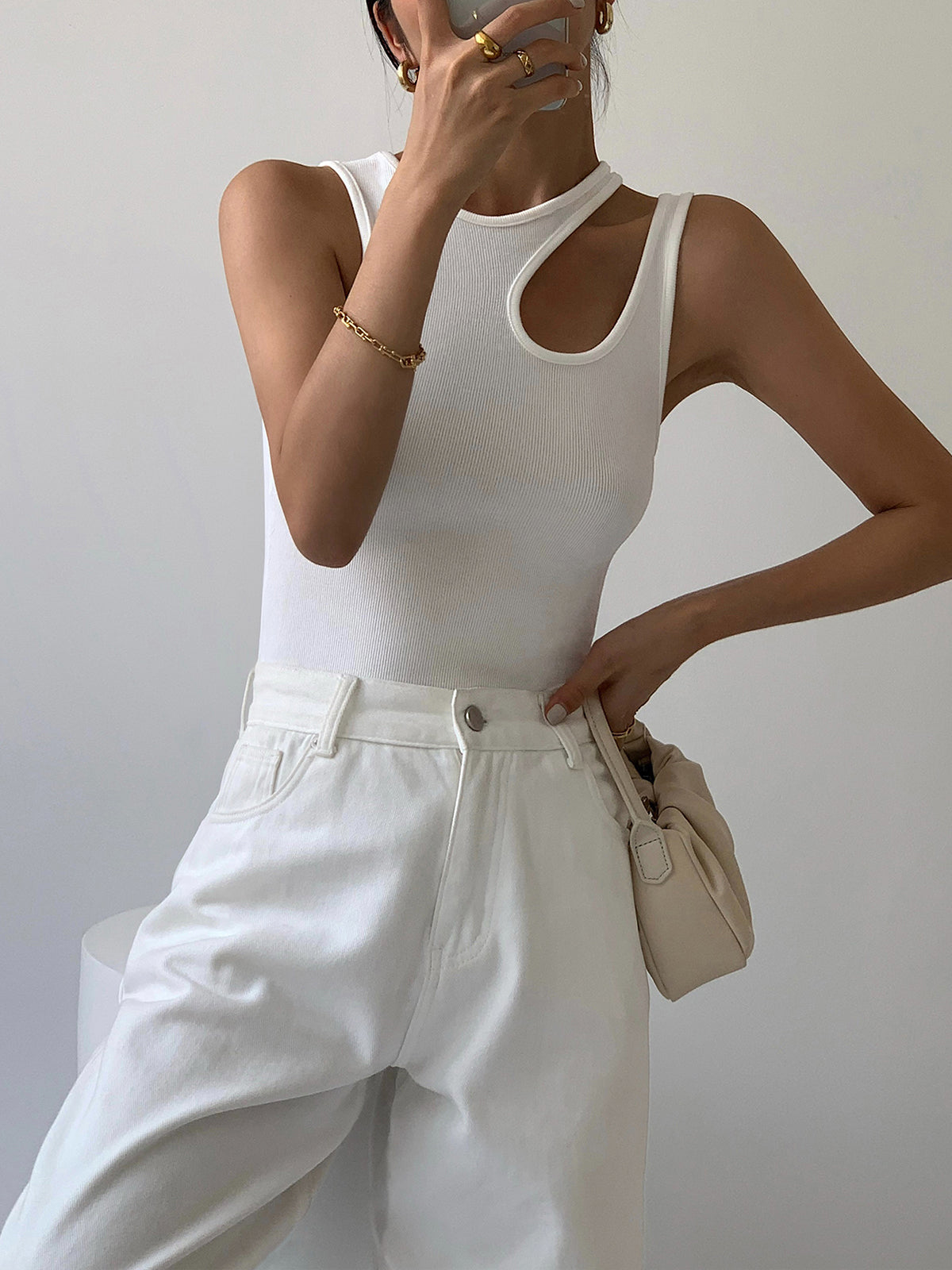 Damen Geripptes Tanktop mit Asymmetrischem Ausschnitt | Elegantes Minimalistisches Design 3