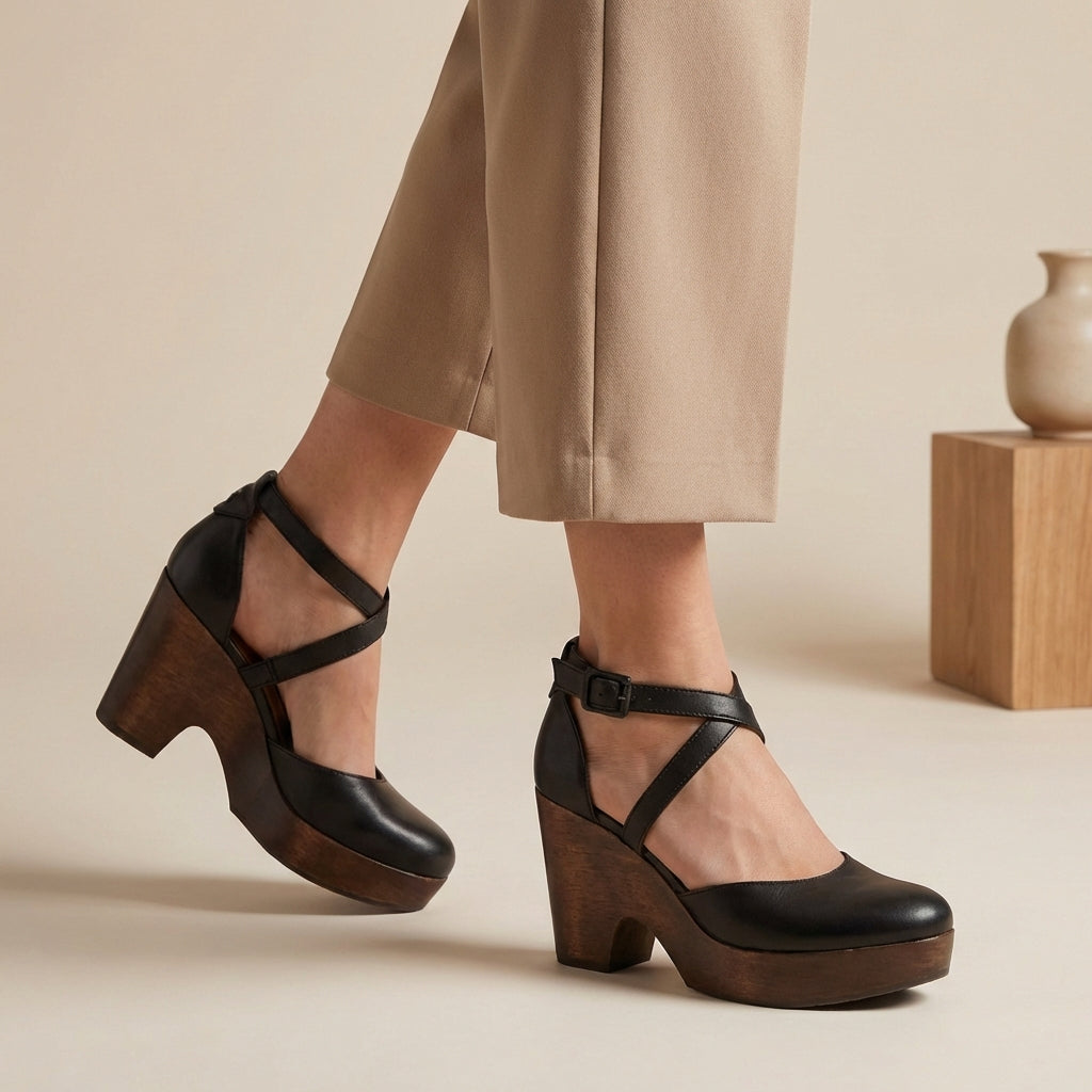 Damen Geschlossene Leder Keilsandalen | Elegante Plateau-Schuhe für den Sommer