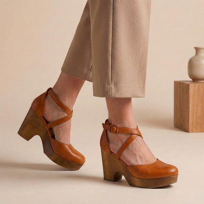 Damen Geschlossene Leder Keilsandalen | Elegante Plateau-Schuhe für den Sommer